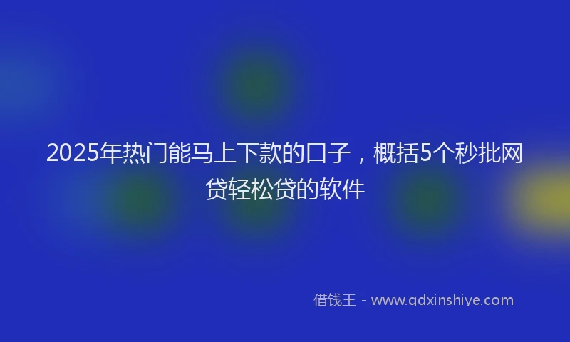 2025年热门能马上下款的口子，概括5个秒批网贷轻松贷的软件