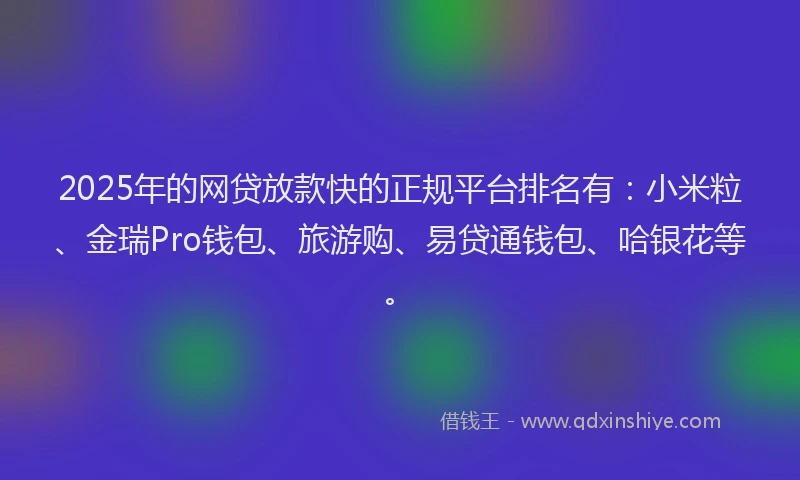 2025年的网贷放款快的正规平台排名有：小米粒、金瑞Pro钱包、旅游购、易贷通钱包、哈银花等。