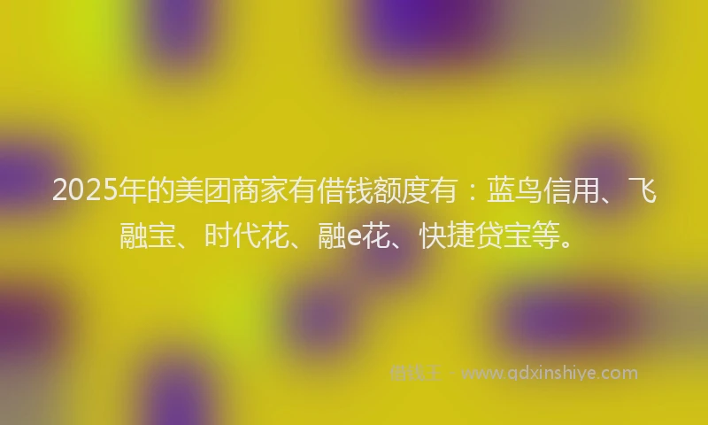 2025年的美团商家有借钱额度有：蓝鸟信用、飞融宝、时代花、融e花、快捷贷宝等。