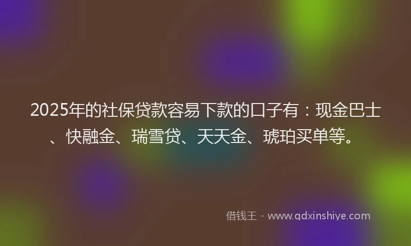 2025年的社保贷款容易下款的口子有：现金巴士、快融金、瑞雪贷、天天金、琥珀买单等。
