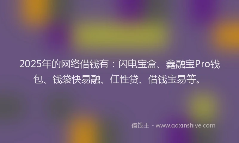 2025年的网络借钱有：闪电宝盒、鑫融宝Pro钱包、钱袋快易融、任性贷、借钱宝易等。