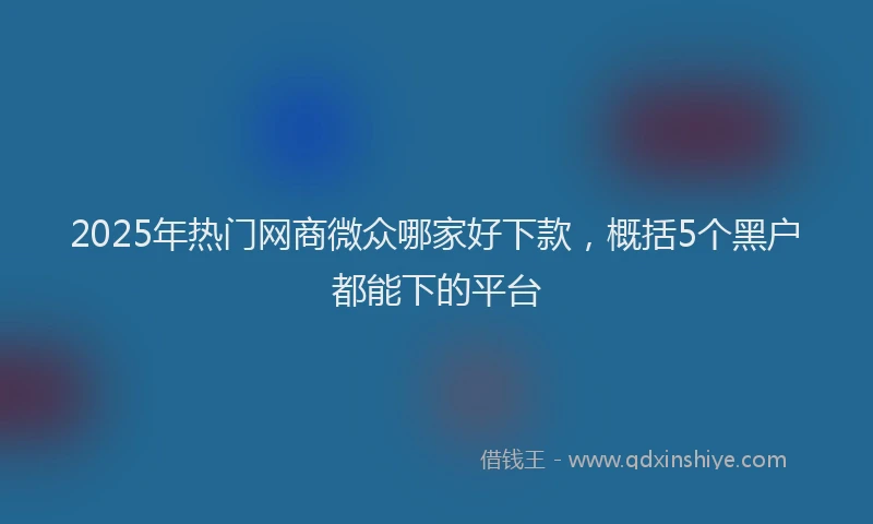 2025年热门网商微众哪家好下款，概括5个黑户都能下的平台