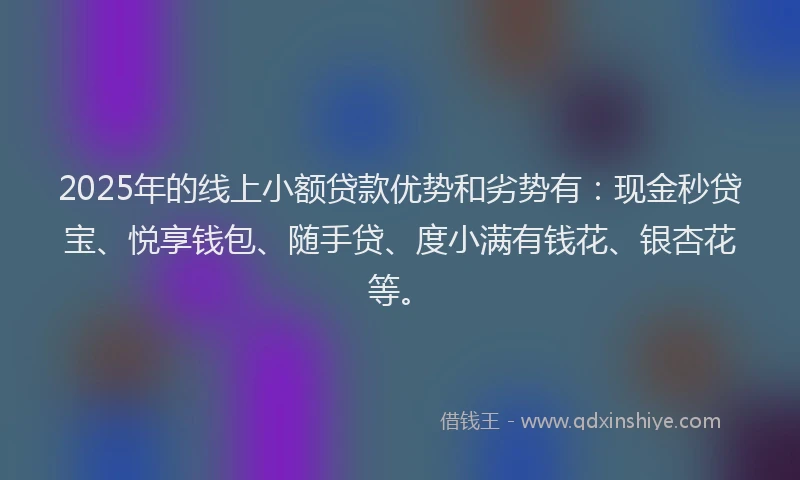 2025年的线上小额贷款优势和劣势有：现金秒贷宝、悦享钱包、随手贷、度小满有钱花、银杏花等。