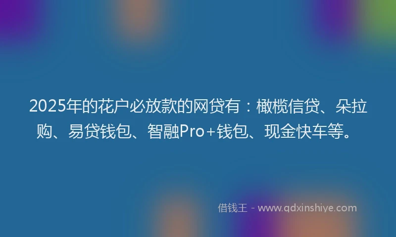 2025年的花户必放款的网贷有：橄榄信贷、朵拉购、易贷钱包、智融Pro+钱包、现金快车等。