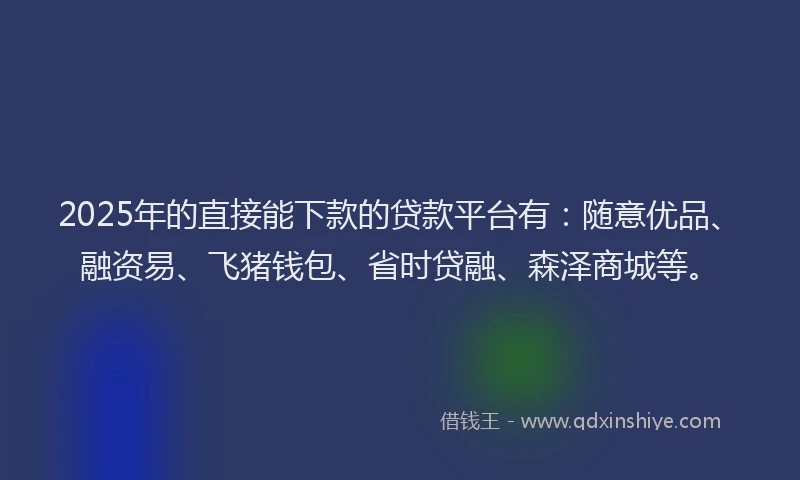 2025年的直接能下款的贷款平台有：随意优品、融资易、飞猪钱包、省时贷融、森泽商城等。
