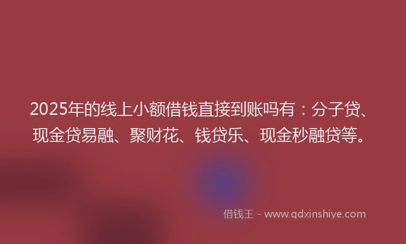 2025年的线上小额借钱直接到账吗有：分子贷、现金贷易融、聚财花、钱贷乐、现金秒融贷等。