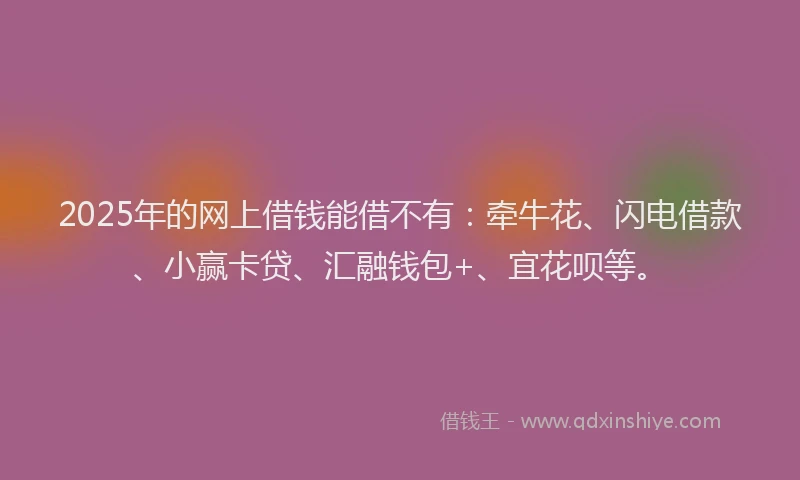 2025年的网上借钱能借不有：牵牛花、闪电借款、小赢卡贷、汇融钱包+、宜花呗等。