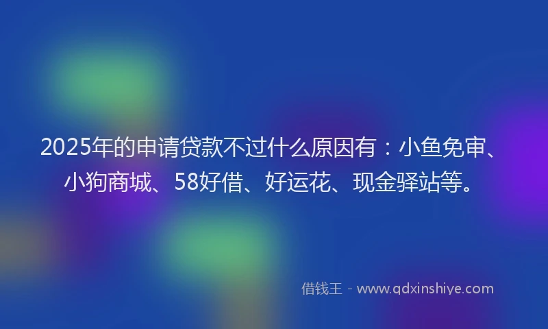 2025年的申请贷款不过什么原因有：小鱼免审、小狗商城、58好借、好运花、现金驿站等。