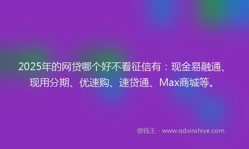 2025年的网贷哪个好不看征信有：现金易融通、现用分期、优速购、速贷通、Max商城等。