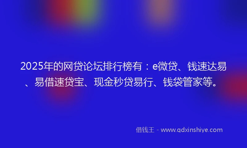 2025年的网贷论坛排行榜有：e微贷、钱速达易、易借速贷宝、现金秒贷易行、钱袋管家等。
