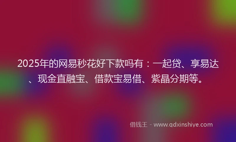 2025年的网易秒花好下款吗有：一起贷、享易达、现金直融宝、借款宝易借、紫晶分期等。