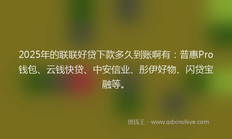 2025年的联联好贷下款多久到账啊有：普惠Pro钱包、云钱快贷、中安信业、彤伊好物、闪贷宝融等。