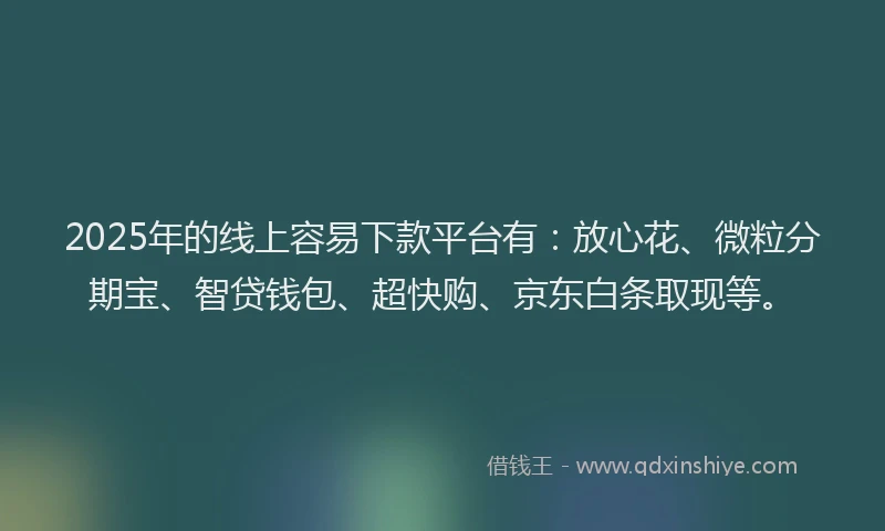 2025年的线上容易下款平台有：放心花、微粒分期宝、智贷钱包、超快购、京东白条取现等。