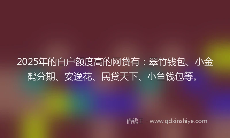 2025年的白户额度高的网贷有：翠竹钱包、小金鹤分期、安逸花、民贷天下、小鱼钱包等。