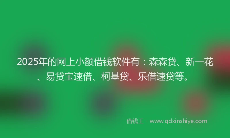 2025年的网上小额借钱软件有：森森贷、新一花、易贷宝速借、柯基贷、乐借速贷等。