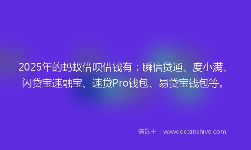 2025年的蚂蚁借呗借钱有：瞬信贷通、度小满、闪贷宝速融宝、速贷Pro钱包、易贷宝钱包等。