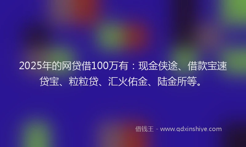 2025年的网贷借100万有：现金侠途、借款宝速贷宝、粒粒贷、汇火佑金、陆金所等。