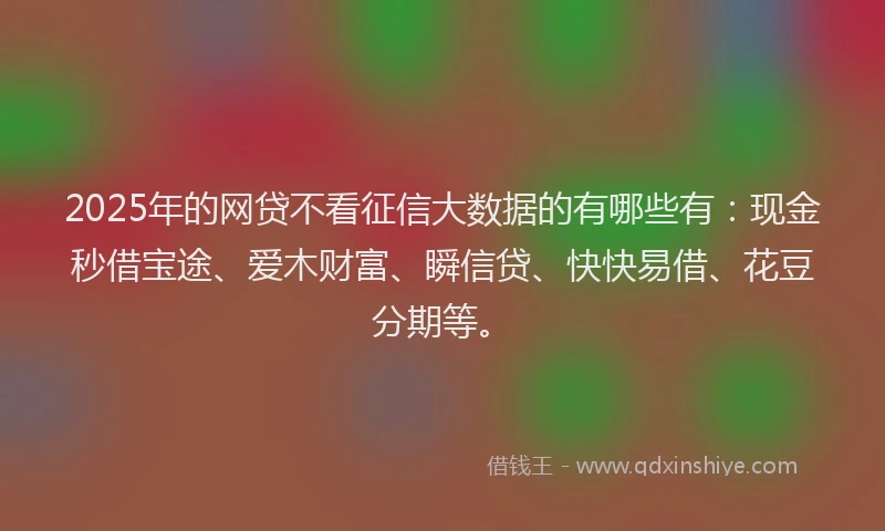 2025年的网贷不看征信大数据的有哪些有：现金秒借宝途、爱木财富、瞬信贷、快快易借、花豆分期等。