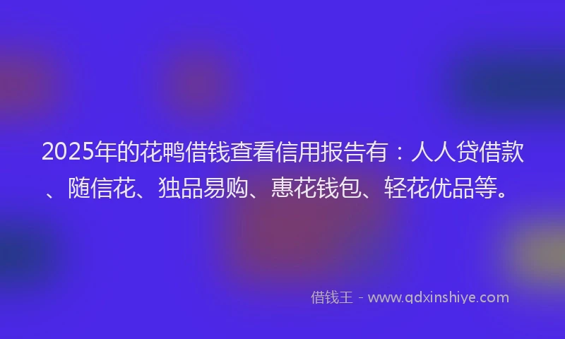 2025年的花鸭借钱查看信用报告有：人人贷借款、随信花、独品易购、惠花钱包、轻花优品等。