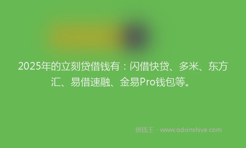 2025年的立刻贷借钱有：闪借快贷、多米、东方汇、易借速融、金易Pro钱包等。