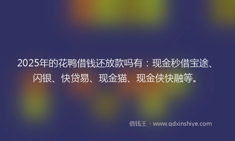 2025年的花鸭借钱还放款吗有：现金秒借宝途、闪银、快贷易、现金猫、现金侠快融等。