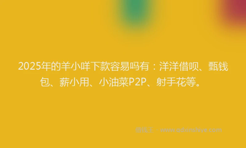 2025年的羊小咩下款容易吗有：洋洋借呗、甄钱包、薪小用、小油菜P2P、射手花等。