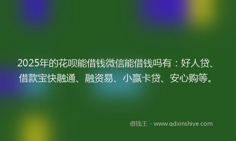 2025年的花呗能借钱微信能借钱吗有：好人贷、借款宝快融通、融资易、小赢卡贷、安心购等。