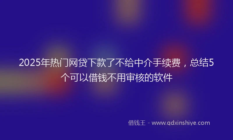 2025年热门网贷下款了不给中介手续费，总结5个可以借钱不用审核的软件