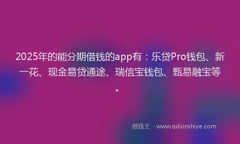 2025年的能分期借钱的app有：乐贷Pro钱包、新一花、现金易贷通途、瑞信宝钱包、甄易融宝等。