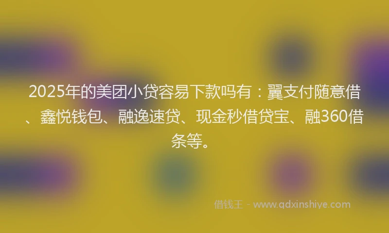 2025年的美团小贷容易下款吗有：翼支付随意借、鑫悦钱包、融逸速贷、现金秒借贷宝、融360借条等。