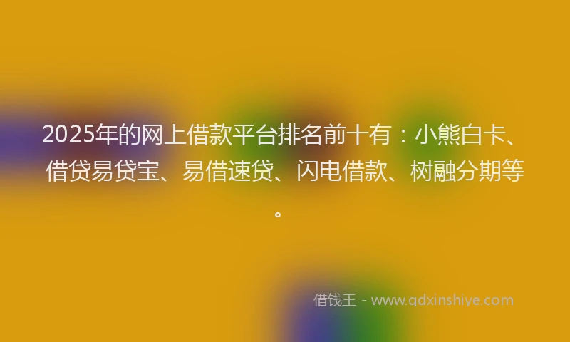 2025年的网上借款平台排名前十有：小熊白卡、借贷易贷宝、易借速贷、闪电借款、树融分期等。