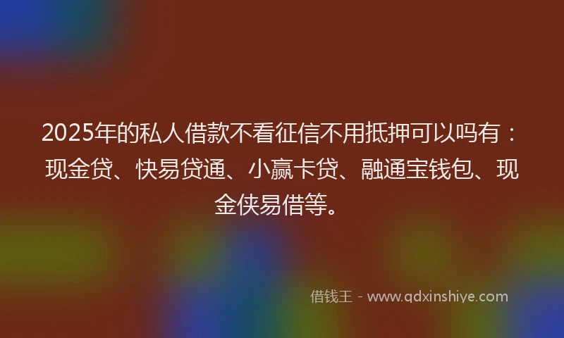 2025年的私人借款不看征信不用抵押可以吗有：现金贷、快易贷通、小赢卡贷、融通宝钱包、现金侠易借等。