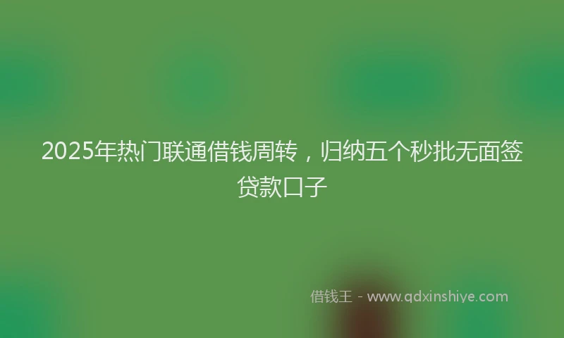 2025年热门联通借钱周转，归纳五个秒批无面签贷款口子