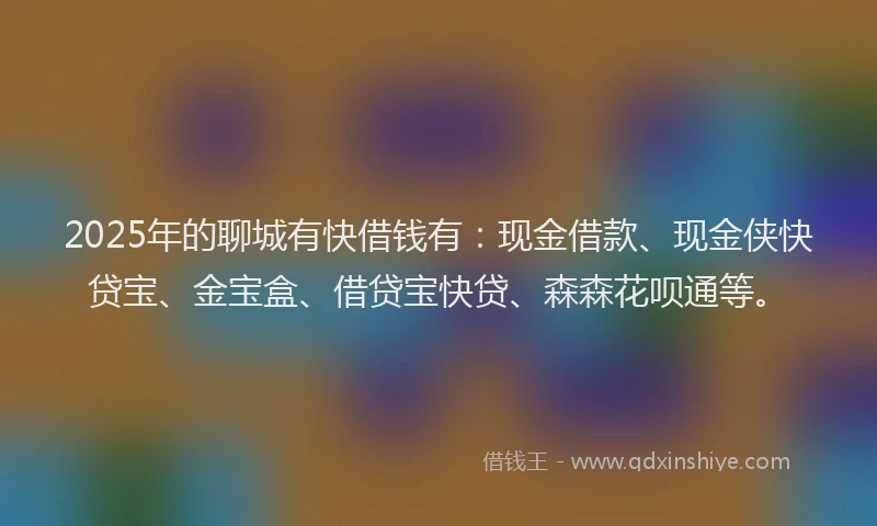 2025年的聊城有快借钱有：现金借款、现金侠快贷宝、金宝盒、借贷宝快贷、森森花呗通等。