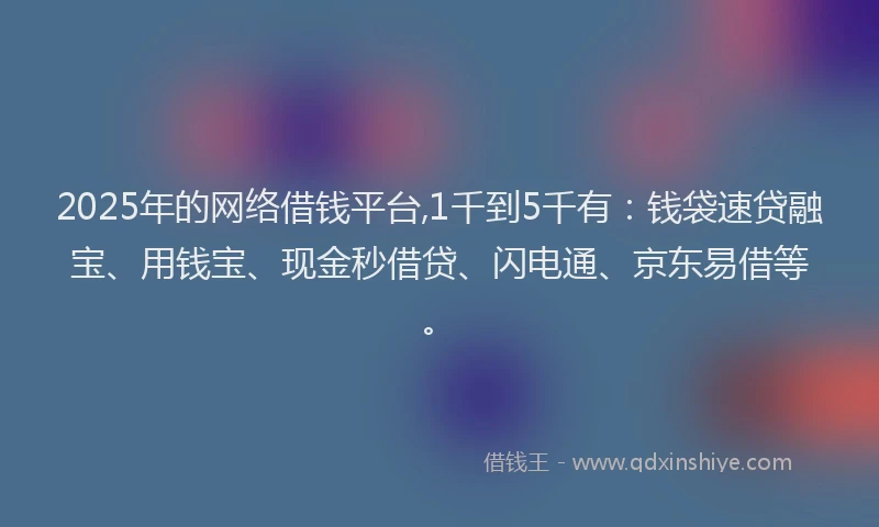 2025年的网络借钱平台,1千到5千有：钱袋速贷融宝、用钱宝、现金秒借贷、闪电通、京东易借等。