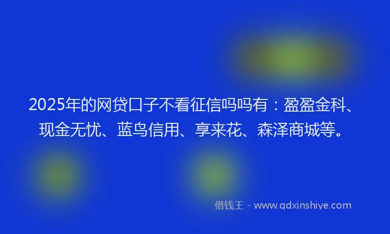 2025年的网贷口子不看征信吗吗有：盈盈金科、现金无忧、蓝鸟信用、享来花、森泽商城等。