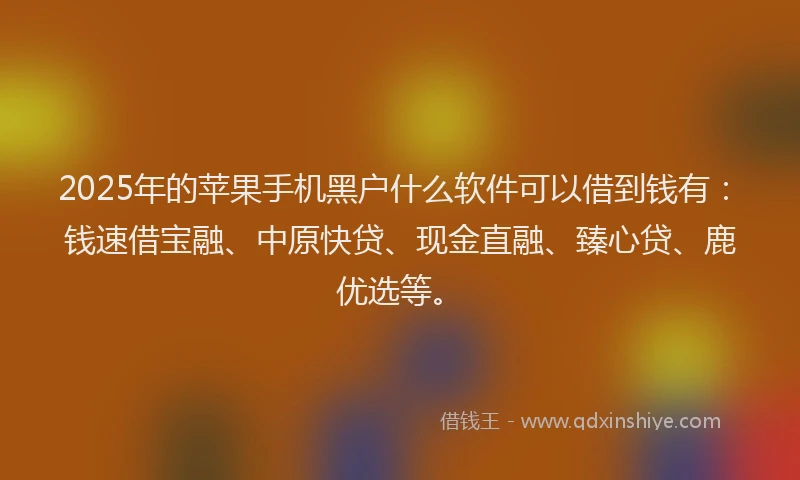 2025年的苹果手机黑户什么软件可以借到钱有：钱速借宝融、中原快贷、现金直融、臻心贷、鹿优选等。