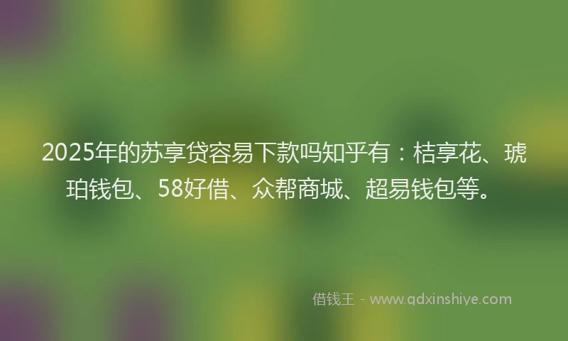 2025年的苏享贷容易下款吗知乎有：桔享花、琥珀钱包、58好借、众帮商城、超易钱包等。