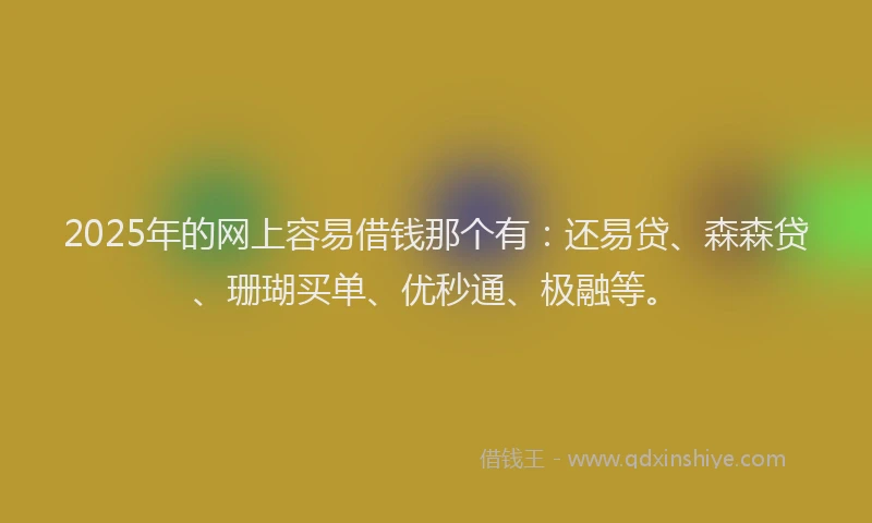 2025年的网上容易借钱那个有：还易贷、森森贷、珊瑚买单、优秒通、极融等。
