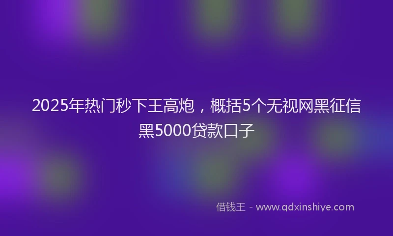 2025年热门秒下王高炮，概括5个无视网黑征信黑5000贷款口子