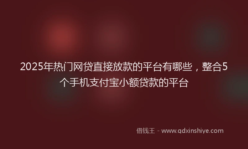 2025年热门网贷直接放款的平台有哪些，整合5个手机支付宝小额贷款的平台