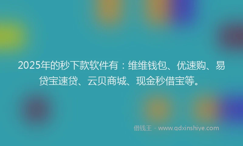 2025年的秒下款软件有：维维钱包、优速购、易贷宝速贷、云贝商城、现金秒借宝等。