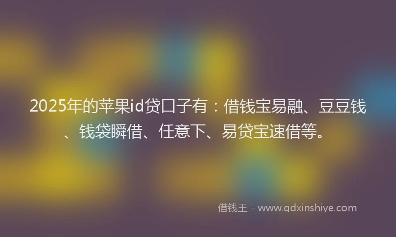 2025年的苹果id贷口子有：借钱宝易融、豆豆钱、钱袋瞬借、任意下、易贷宝速借等。