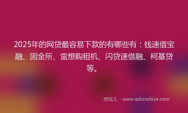 2025年的网贷最容易下款的有哪些有：钱速借宝融、固金所、蛮想购租机、闪贷速借融、柯基贷等。