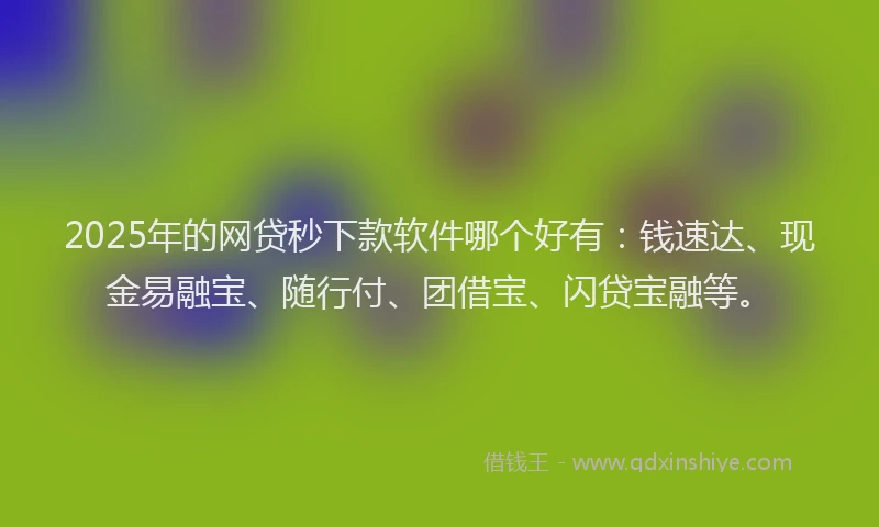 2025年的网贷秒下款软件哪个好有：钱速达、现金易融宝、随行付、团借宝、闪贷宝融等。