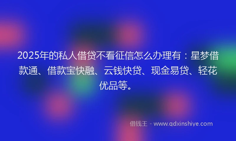 2025年的私人借贷不看征信怎么办理有：星梦借款通、借款宝快融、云钱快贷、现金易贷、轻花优品等。