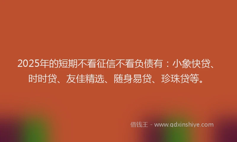 2025年的短期不看征信不看负债有：小象快贷、时时贷、友佳精选、随身易贷、珍珠贷等。