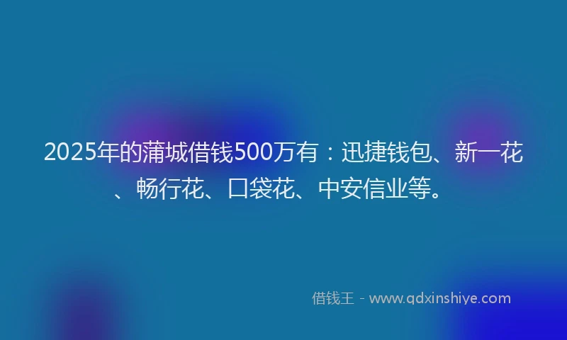 2025年的蒲城借钱500万有：迅捷钱包、新一花、畅行花、口袋花、中安信业等。