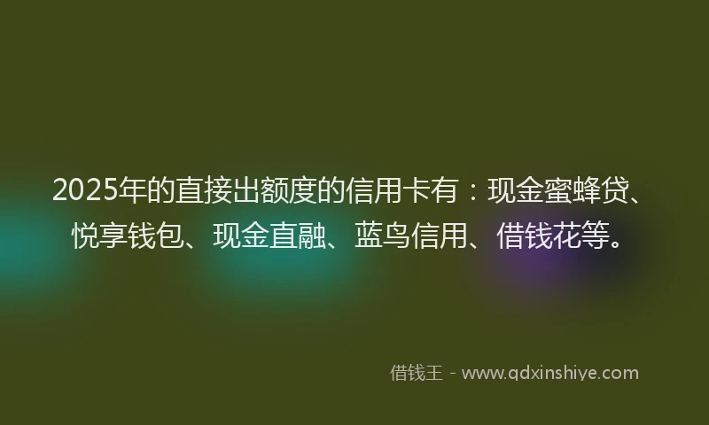 2025年的直接出额度的信用卡有：现金蜜蜂贷、悦享钱包、现金直融、蓝鸟信用、借钱花等。