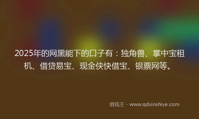 2025年的网黑能下的口子有：独角兽、掌中宝租机、借贷易宝、现金侠快借宝、银票网等。